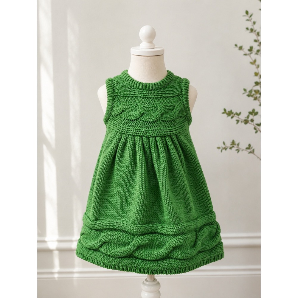 Gymboree Kelly Green Cable Knit‎ Girls Sweater Dress 12-18 Mo Holiday Occasion